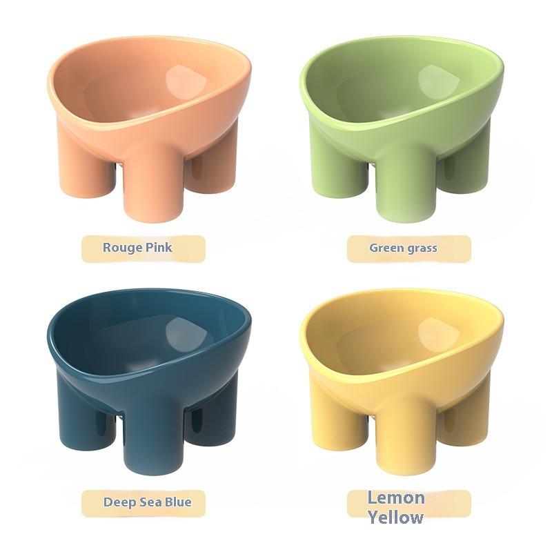 Tall Cat Bowl Macaron Color Elephant Leg Bowl Neck Protector Diagonal Cat Basin Anti-knock Plastic Pet Supplies Bowl
