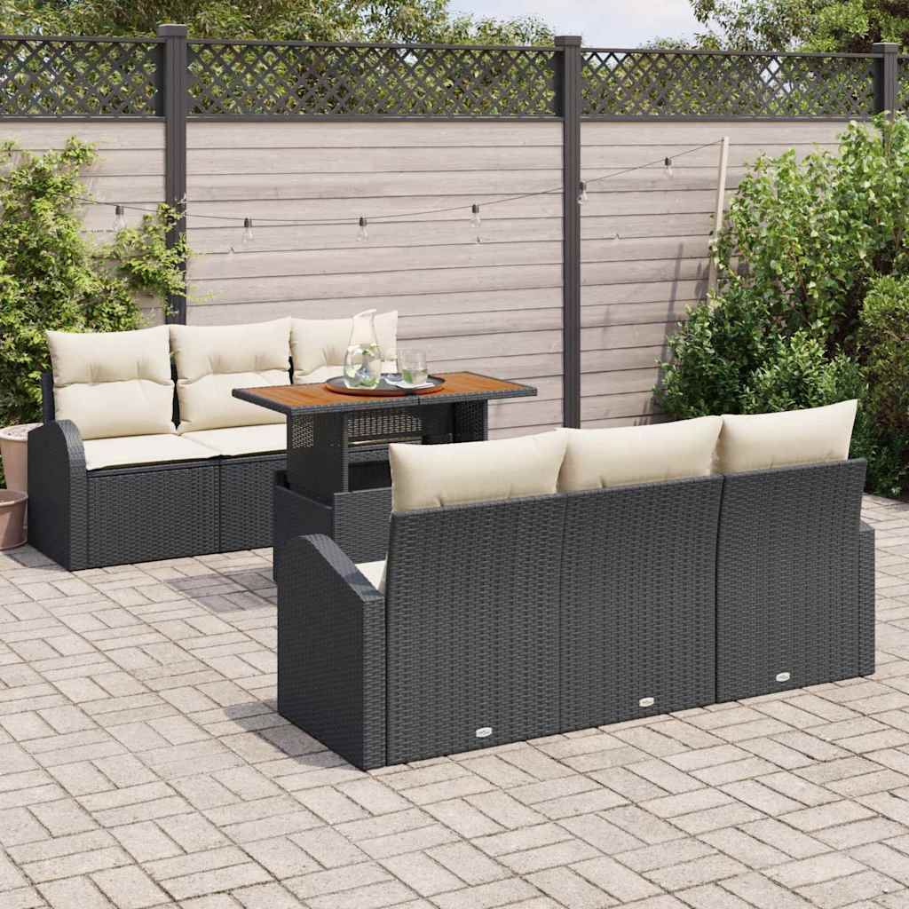 Garden Sofa Set with Cushions 7 pcs Black and Cream