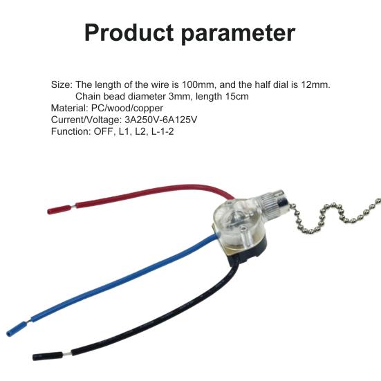 Replacement 3-Wire Beads Light Fan Ceiling Chain Wall Switch Pull Cord String