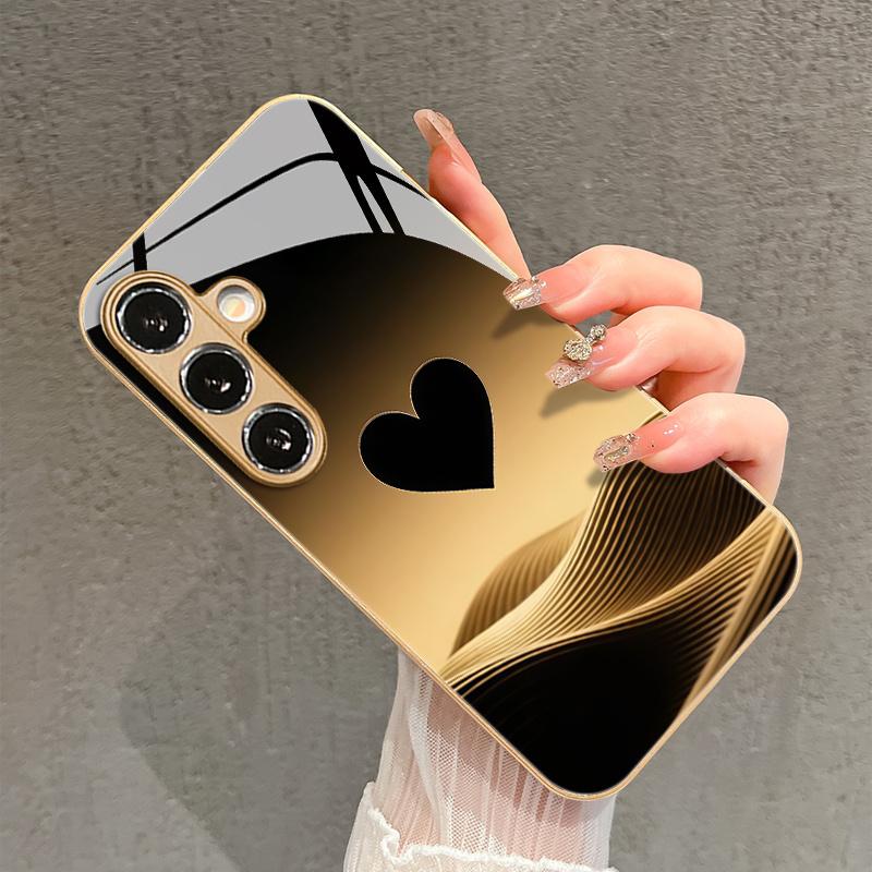 Simple love pattern glass mobile phone case suitable for Samsung galaxy S26 S25 S24 S23 S22 S21 S20 FE Ultra Plus 5G anti-fall