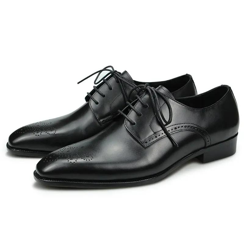 Fashion Wedding Business Men's Dress Shoe Luxury Black Customized Formal Suits Footwear Breathable Lace Up Man's Leather Shoe High Grade