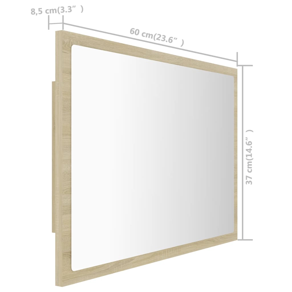 LED Bathroom Mirror In Sonoma Oak 60 X 8.5 X 37 Cm Acrylic