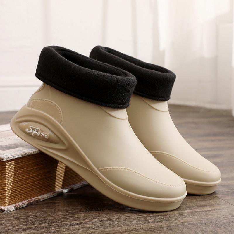 Fashion short rain shoes men's non-slip waterproof shoes kitchen rubber shoes new construction site wear-resistant water boots velvet warm