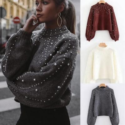 2024 Autumn/Winter European & American Women's Beaded Round Neck Pullover Sweater