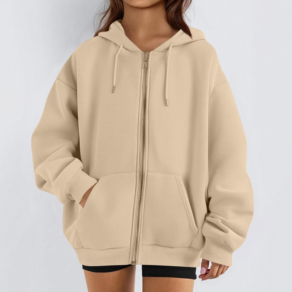Women's Fashion Casual Long Sleeve Solid Color Hooded Sweatshirt Tops