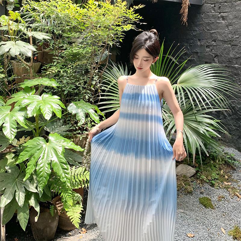 

Женские летние повседневные платья с лямкой на бретельках и бретельками для отдыха на море XL синий/белый