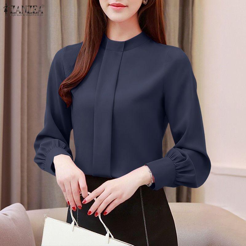 ZANZEA Women Casual Round Neck Loose Long Sleeve Blouse