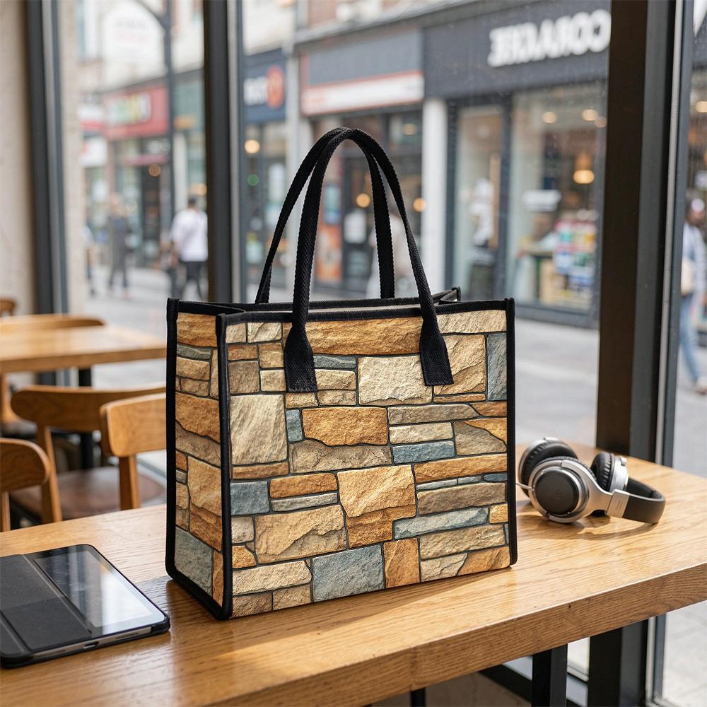 Vintage Stone Pattern Tote Bag Casual Daily Handbag Lightweight Reusable Shopping Shoulder Bag For Women Outdoor Travel Commute