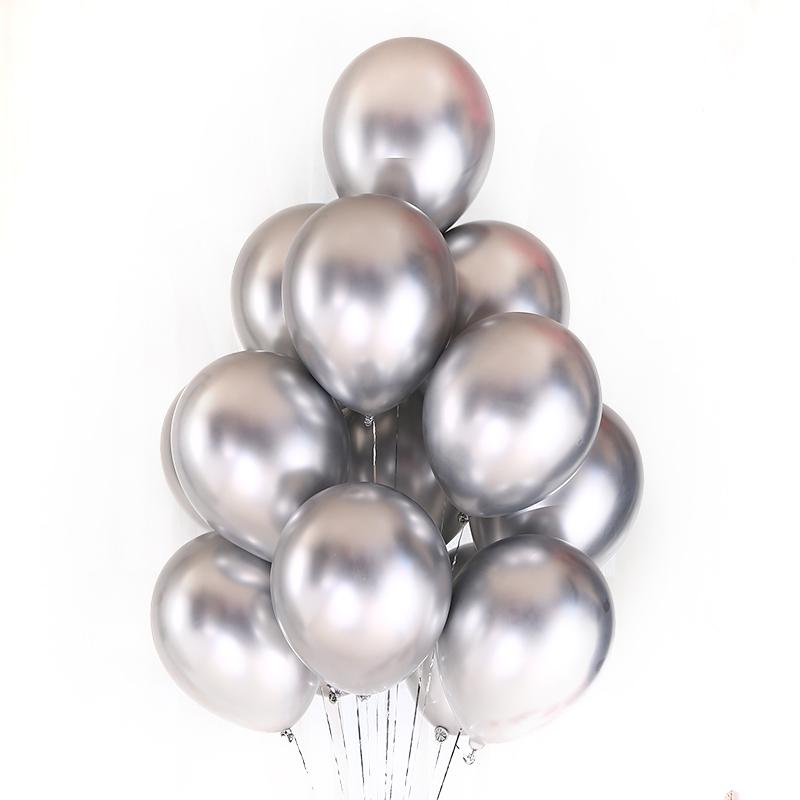 QAKGL 50 Pc Chrome Metal Color Party Decoration Balloons 12'' Latex Round Balloon Birthday Party Balloons Metallic