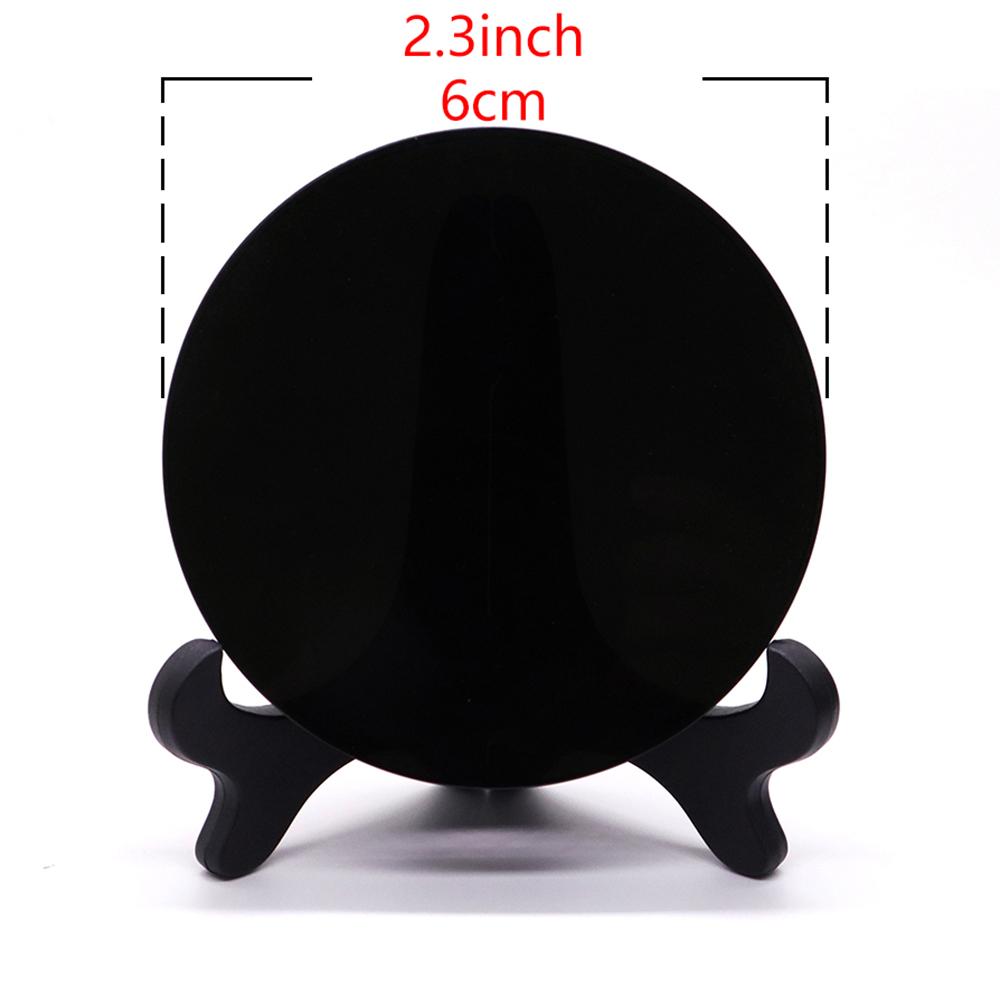 

High Quality Natural Black Obsidian Stone Scrying Mirror Round Plate Fengshui Mirror For Crystal Household Decoration Present With Shelf 1pcs