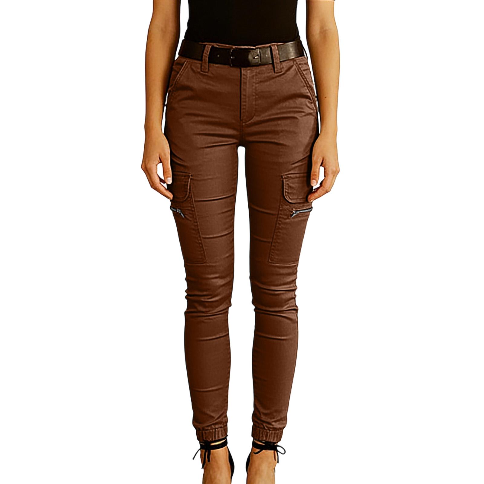 

Women s Color Pants With Button Pocket At The Waist And Binding Work Pants L коричневий