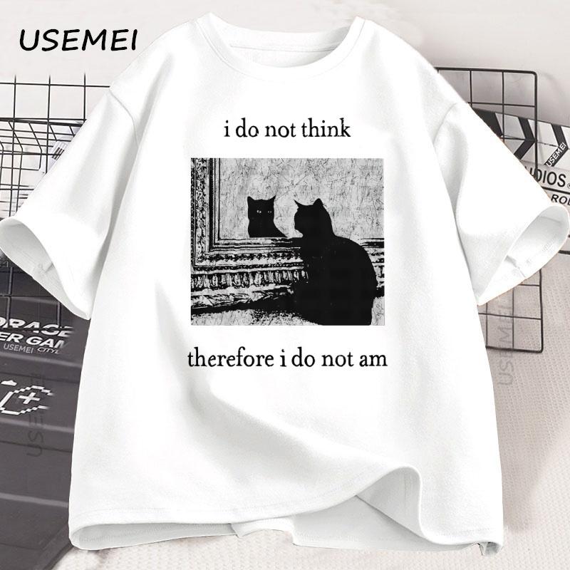 I Do Not Think Therefore I Do Not Am Tshirt Funny Cat Tshirt Vintage 90s Witchy Goth Punk T Shirt Cotton Short Sleeve Tees