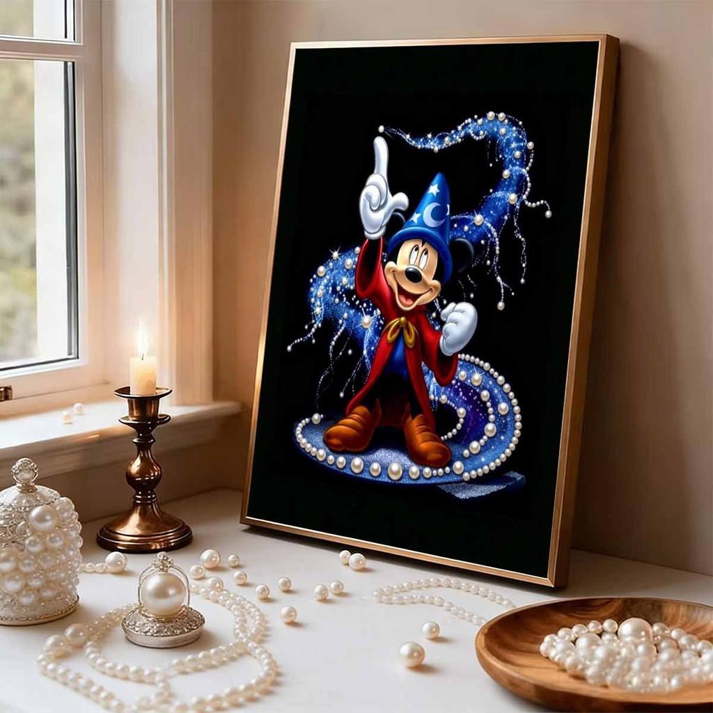 Classic Sorcerer Mickey Pearl Art Painting Fantasia Blue Gold Pearl Magic Swirl Starlight Gold Powder Element Pearl Inlaid Frameless Craft Painting