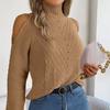 GMXIA Women's Fashion  Autumn Winter Solid Color Long Sleeve High Neck Loose Casual Off-the-shoulder Cut-out Knit Pullover Sweater