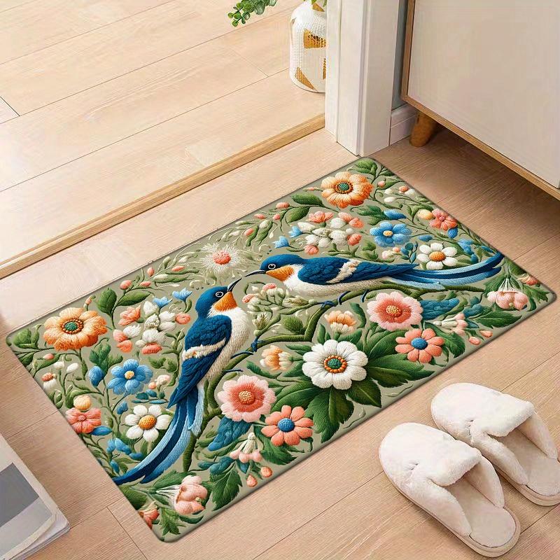 Elegant Floral Bird Pattern Doormat for Home Decor, Non-Slip Mat Ideal for Living Room, Bedroom, and Kitchen Use 50x80cm