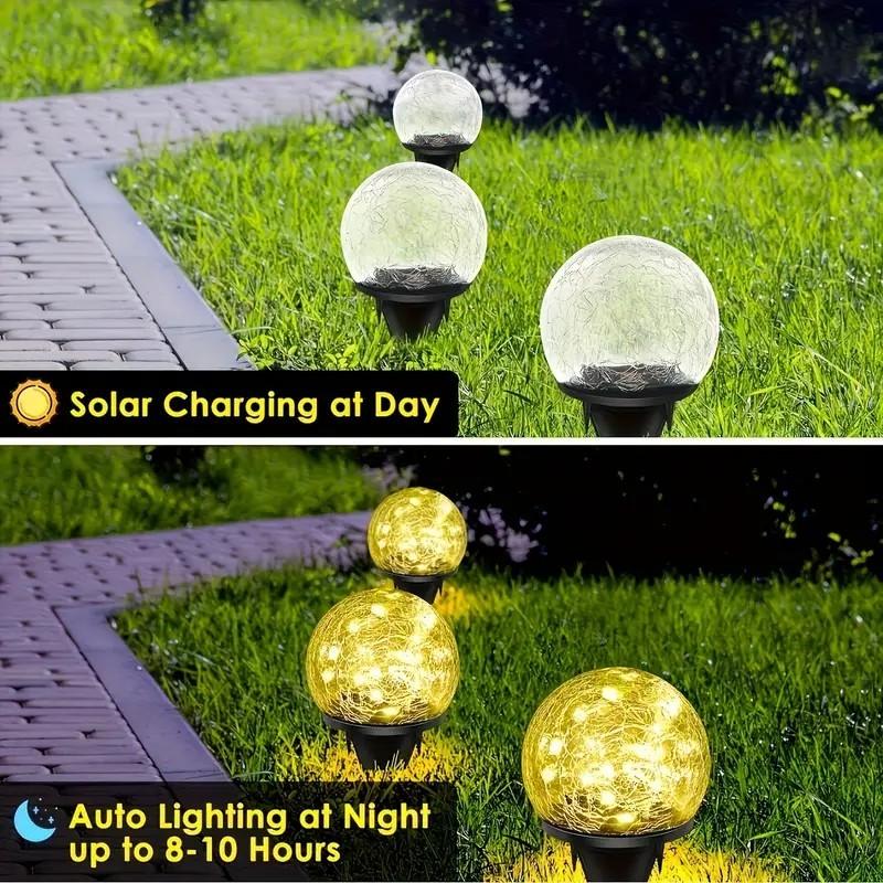 1-4 Packs Solar LED Light Cracked Glass Ball for Garden Outdoor Path for Patio and Yard Lawn Backyard Festival Decoration Lamp