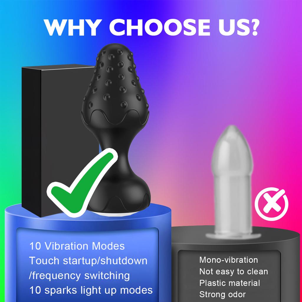 Color Light Emitting Anal Plug Adult Toy for Men Women Silicone Plug Vibrator with LED Remote Control Plug