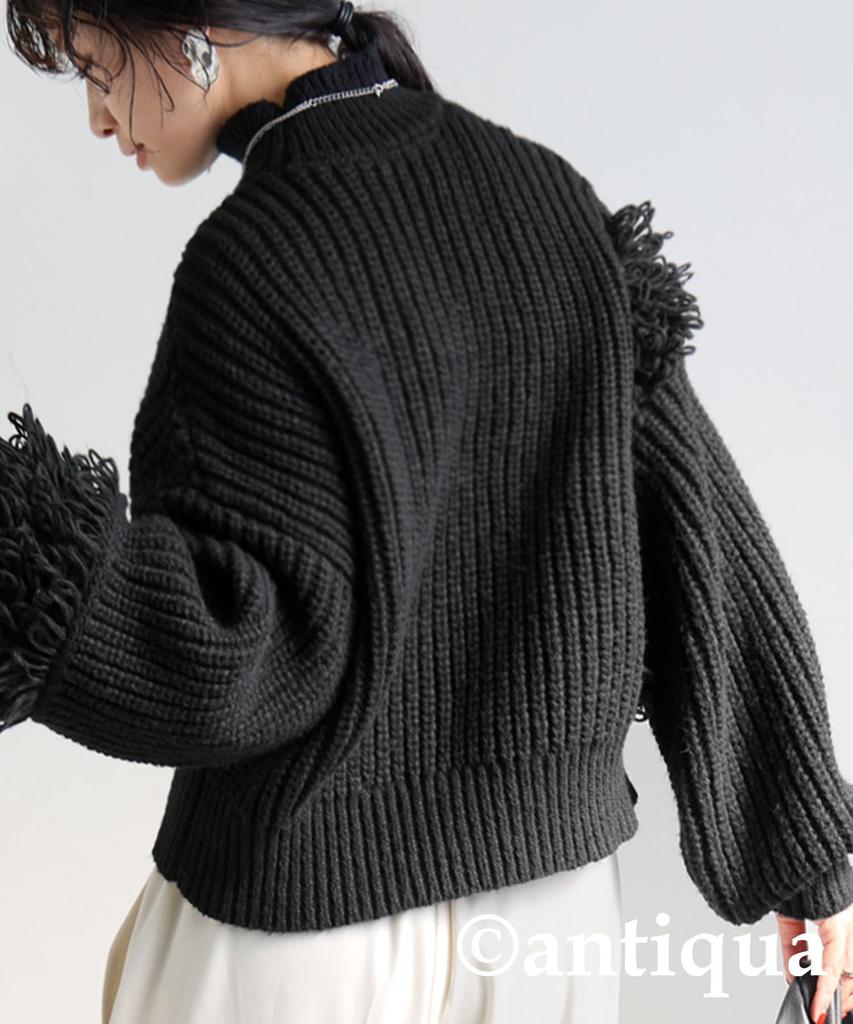 Antiqua Fringe Knit Long One Size Black Women's Top, Sleeve, ESA-00183, 05,