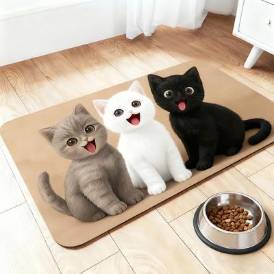1pcs Pet Feeding Mat-non-slip Quick-drying Geometric Fish Bone Paw Print Dog Food Bowl Mat
