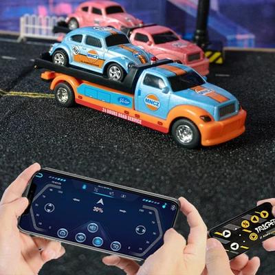 1/64 Mini Truck Cars APP 2.4G Remote Controlled Pickup Trailer Drift Alloy Trucks Children App Radio Control Rescue Vehicle Toys