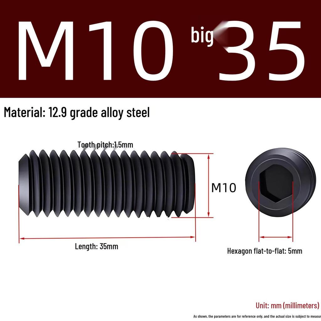 Grade 12.9 Hex Socket Headless Set Screw (M3-M16)