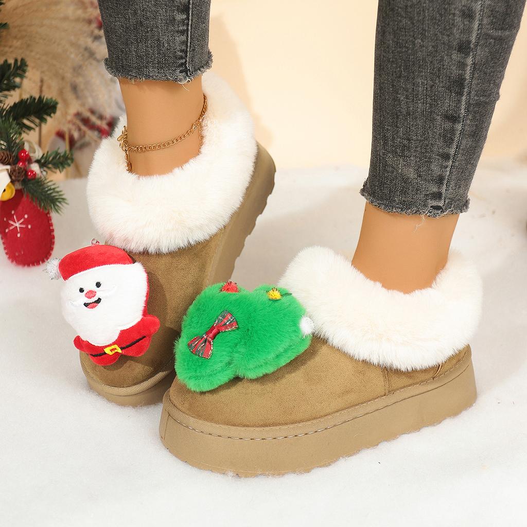 Fashion Cartoon Santa Claus Fluffy Fur Cute Snow Boots Women 2025 Winter Thick Bottom Furry Ankle Boots Girl's Christmas Plush Shoes