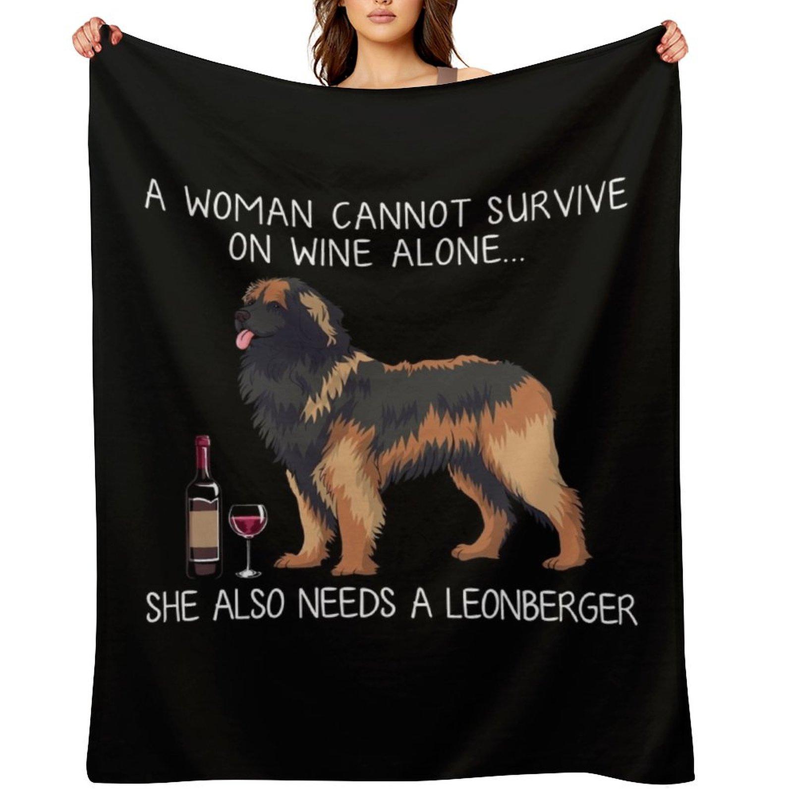 

Leonberger and wine Funny dog Throw Blanket Bed linens Luxury St Stuffeds Hairys Blankets 30x40in