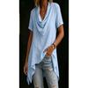 Women Casual Loose Cowl Neck Short Sleeve Asymmetric Hem Solid Blouse