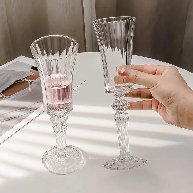 French Retro Striped Champagne Glass Couple Crystal Glass Goblet Cup Wine Whiskey Cocktail Juice Glass Tasting Glasses