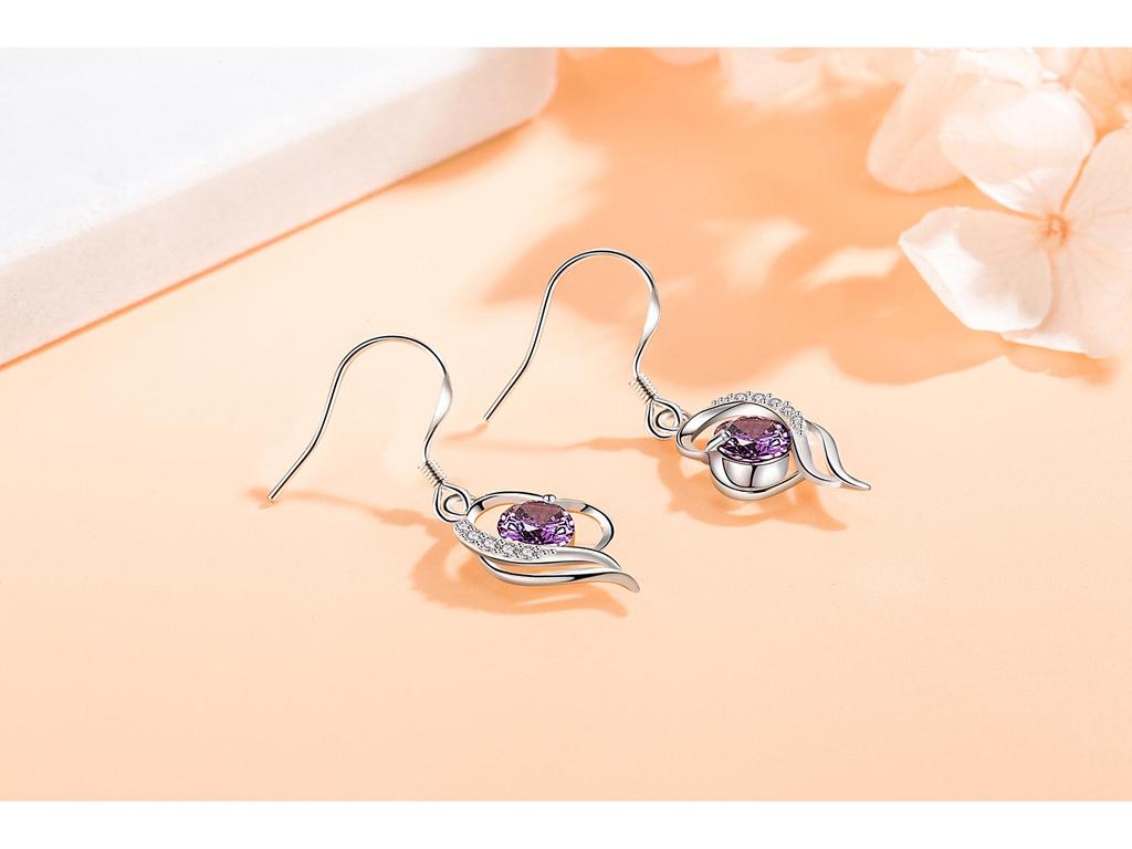Japanese & Korean Zircon Silver-Plated Fashion Earrings: Elegant Medium-Length Hooks with Heart Details for Women
