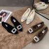 Women's flat-soled single shoes, Doudou velvet outer wear Korean version of fluffy shoes, women's pointed cotton shoes