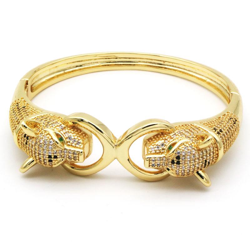 European and American Retro New Leopard Bracelet Exaggerated Trend Zircon Leopard Opening Bracelet