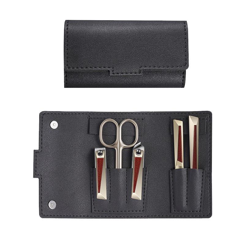 Wood Grain Stainless Steel Nail Clippers – 5-Piece Manicure Set