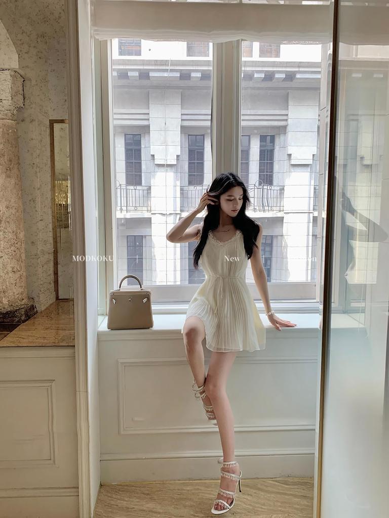 MODKOKU Chiffon Open Mori Size M Women's Dress, Shoulder, French, Gathered, Off-the-Shoulder, Sheer, Princess-Style, Cute, Wedding, Beautiful, Sweet,