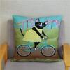 Cartoon Cycling Cat Print Cushion Cover Super Soft Pillowcase 45x45  Home Decor