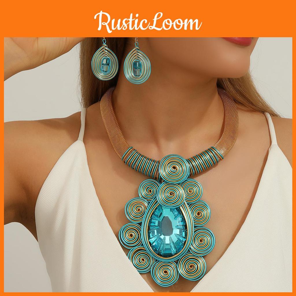 Personalized Jewelry Set With Mixed Material Crystal Drop Earrings And Statement Necklace For Teens