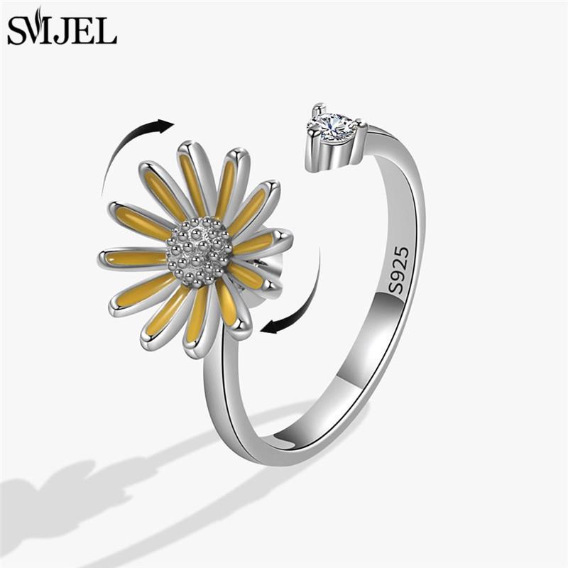 Etnisk Mote Tusenfryd Blomst Angstring Justerbar Dame Jenter Bekymring Stresslindring Smykker Spinnende Fidget-ringer Festgaver