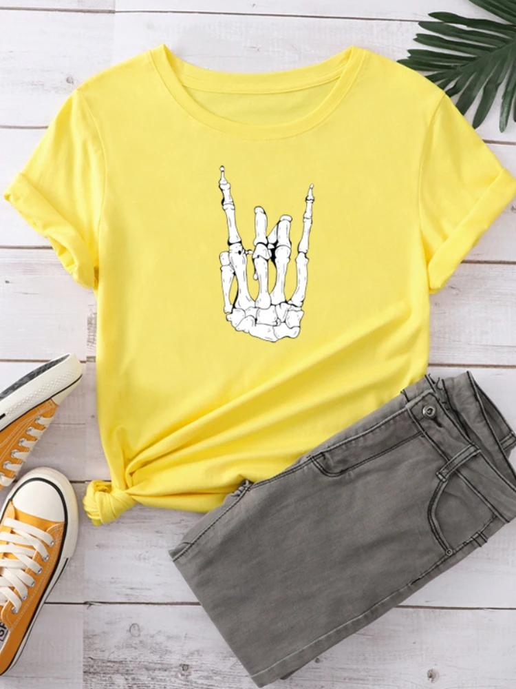 Women T Shirt Skull Hand Print T Shirt Short Sleeve O Neck Loose Women Tshirt Ladies Tee Shirt Tops Clothes Camisetas Mujer