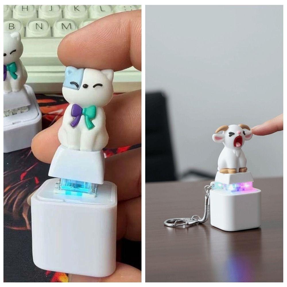 Sound-Effekt Schreien Ziege Schlüsselanhänger LED-Leuchtend Klingender Schlüsselring Fidget Knopf Spielzeug Schultasche