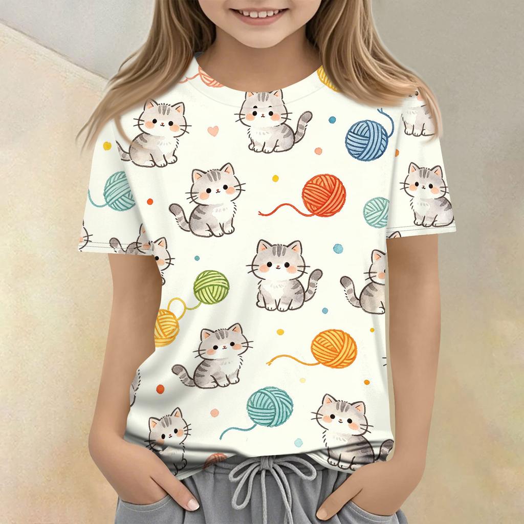 Kids Animal Print Short Sleeve T Shirt Casual Loose Fit Round Neck Top Soft Comfortable Fabric Suitable for Everyday Wear