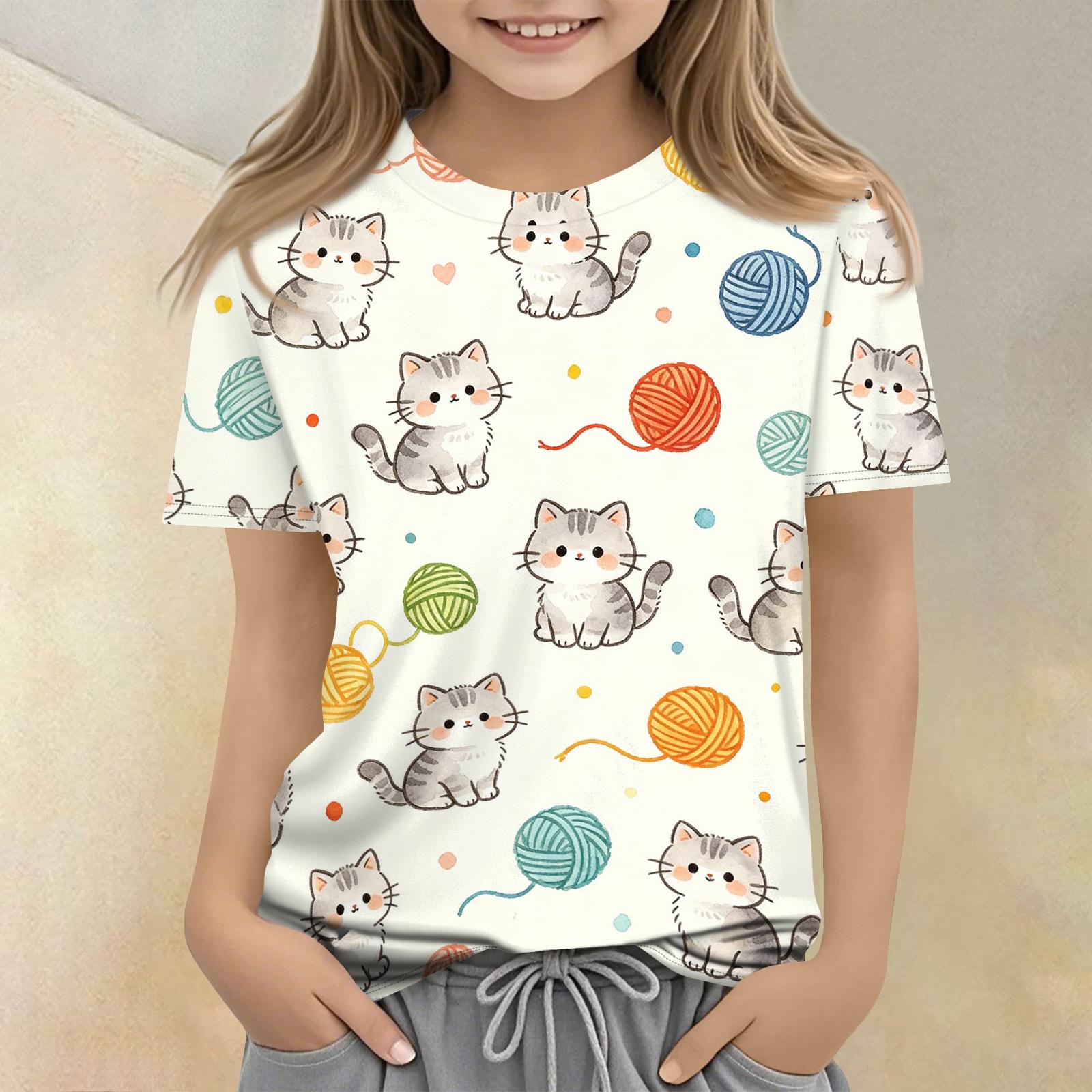 

Kids Animal Print Short Sleeve T Shirt Casual Loose Fit Round Neck Top Soft Comfortable Fabric Suitable for Everyday Wear 120