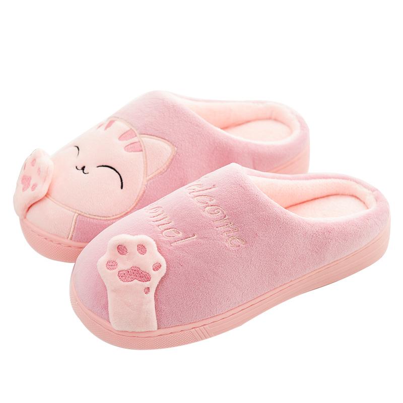 Winter Women's Cute Cartoon Closed Heel Velvet Slippers - Non-slip, Warm, Indoor Cotton Fur for Couples