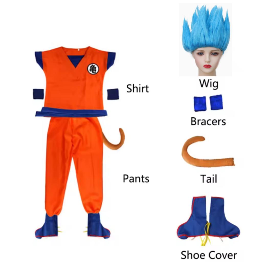 Kids Anime Son Goku Cosplay Costumes Krillin Training Clothes Superhero Outfits with Super Saiyan Wig Comic Con Party Costume