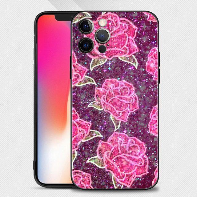Rose Rosa Lila Bling Muster Telefon Fall Für Apple Iphone 14 13 12 11 Pro Max 13 12 Mini Xs Max xr X 7 8 Plus 6 6s Shell