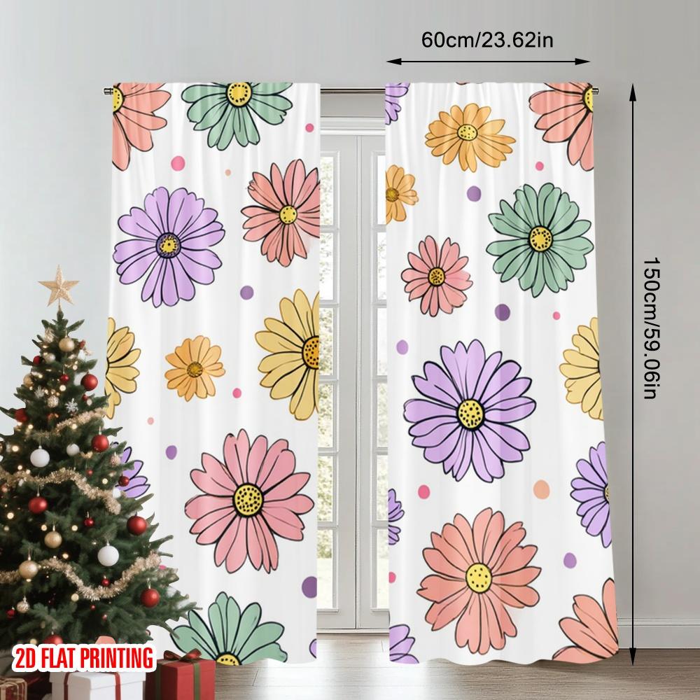 Set Of 2 Flat Printing Curtains Floral Watercolor Flower Illustration Digital Printed Polyester Drapes Festive Holiday Curtain Made