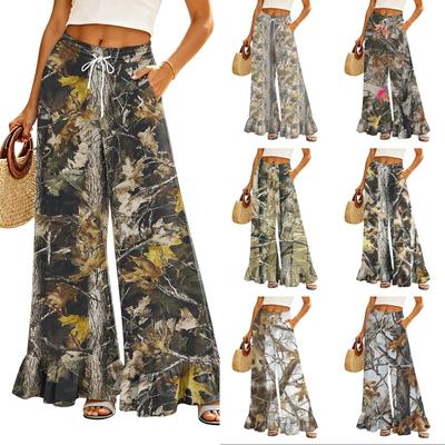 Women's Wide Leg Pants with Pockets High Waist Drawstring Loose Fit Casual Long Trousers Comfortable Lightweight Fabric