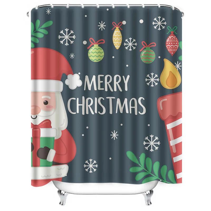 TU Christmas Shower Curtain Festive Holiday Decor Merry Xmas Bathroom Set Waterproof Holiday Home Decor Gift Modern Style