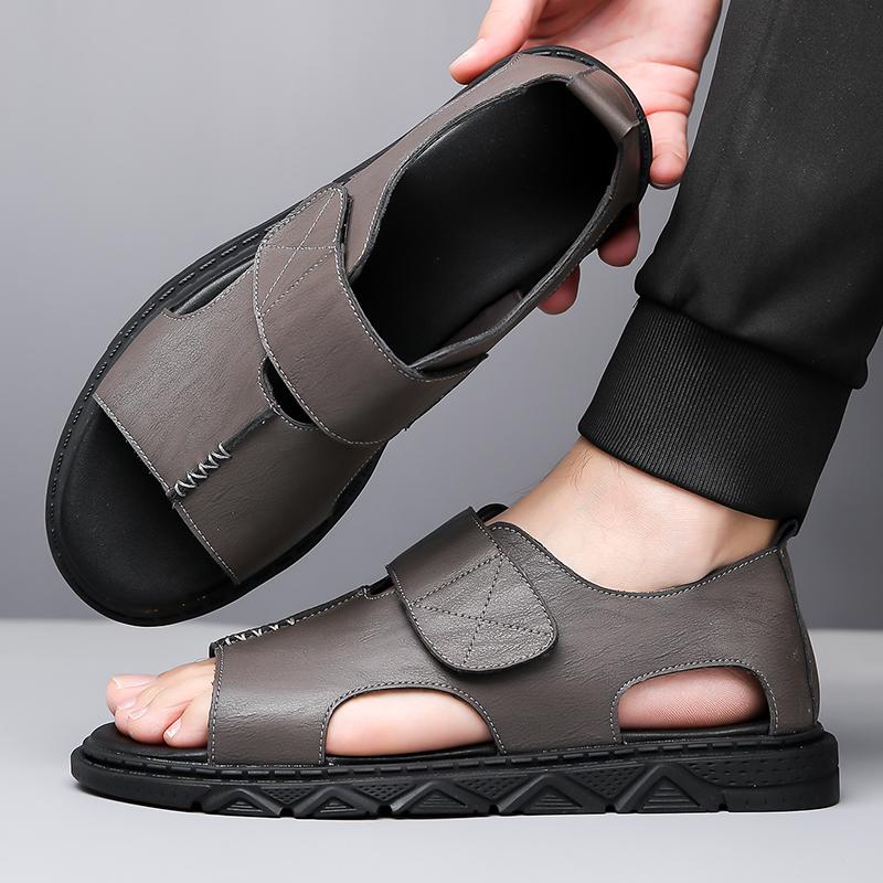 Fashion New Summer Minimalist Design High Quality Leather Men's Sandals Outdoor Casual Handmade Comfortable  Fashion Soft Beach Sandals