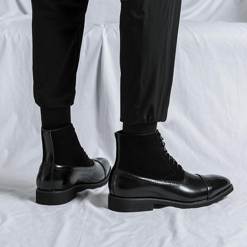 Men Ankle Boots Motorcycle Casual Wingtip Dress Formal Leather Tuxedo Wedding Derby Boots Large Size