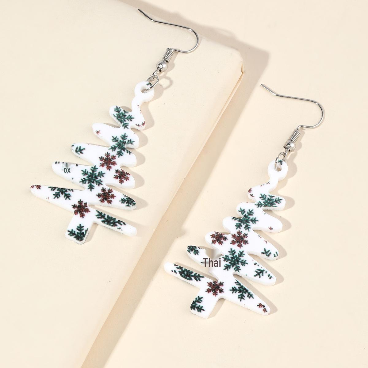 Двусторонние серьги-елочки с клеткой и снежинками